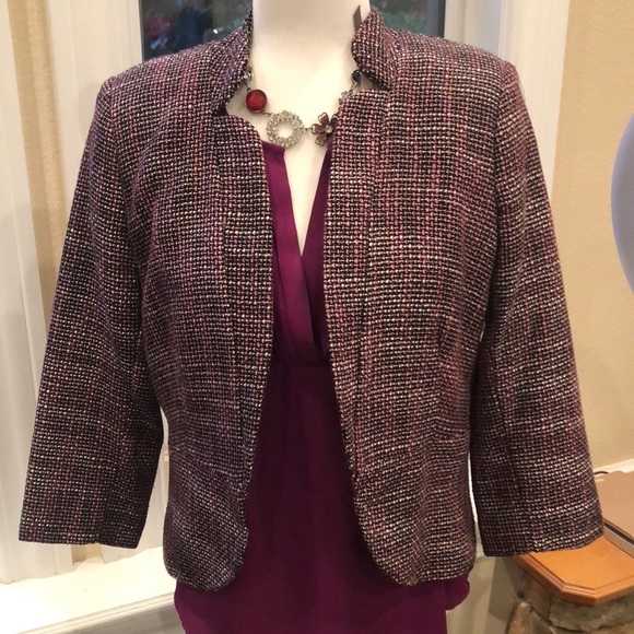 AQUA Black White Pink Tweed Cropped Jacket Open Front 3/4 sleeve Medium EUC - Picture 9 of 15